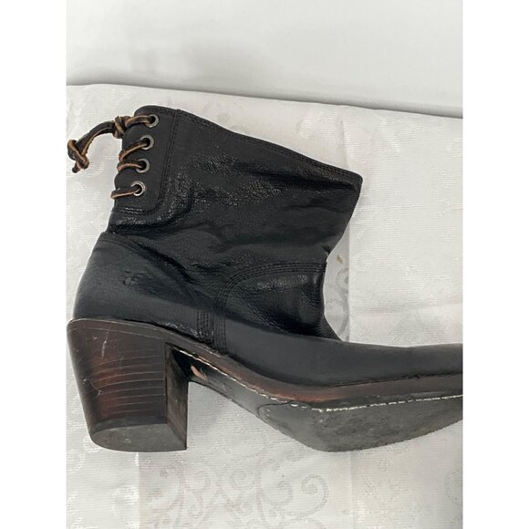 Frye Womens Black Leather Ankle Boots With Wooden Block Heel Size 7.5 - Picture 8 of 10